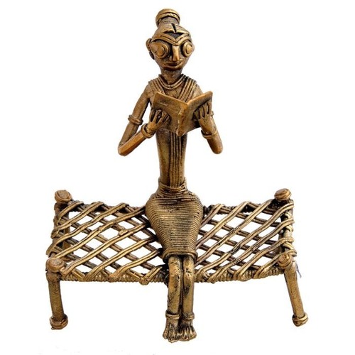 Indian Tribal Lady - Brass, Nickel & Zinc, 5-7 cm, Gold | Handcrafted Tribal Art, Polished Finish, Collectible Home Décor