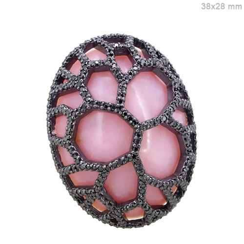 Silver Diamond Pave Opal Gemstone Ring