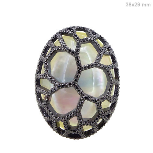 Pearl Silver Oval Pave Diamond Ring