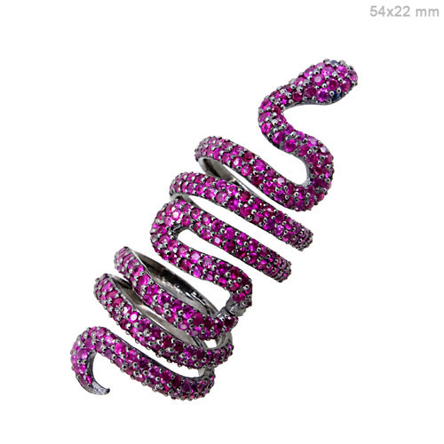 Ruby Sterling Silver Long Snake Ring