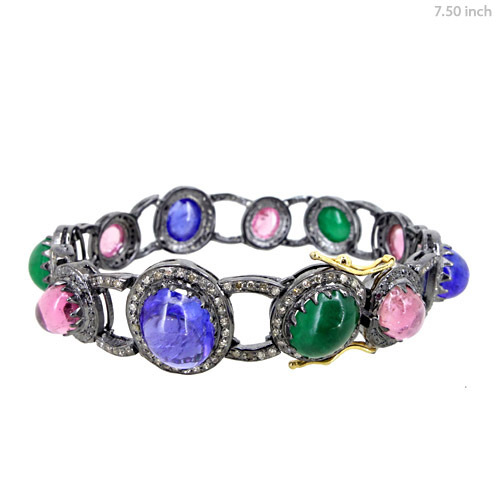 Multi Gemstones Gold Silver Diamond Bracelet