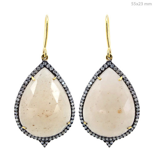 Gold White Sapphire Diamond Pave Hook Earrings