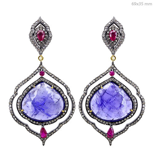 Diamond Tanzanite Gemstone Dangle Earrings