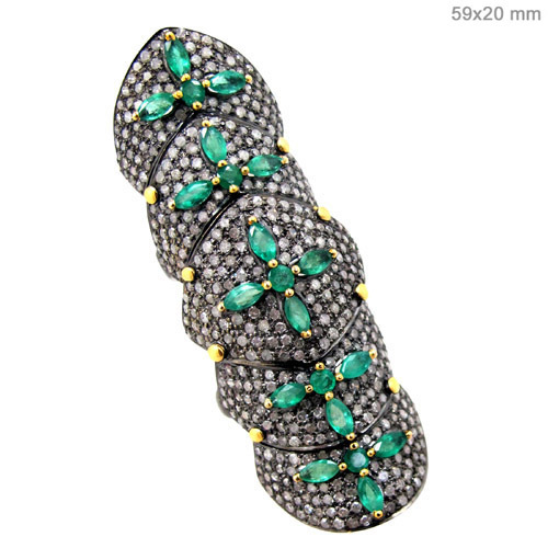 Emerald Diamond Silver Gold Knuckle Ring