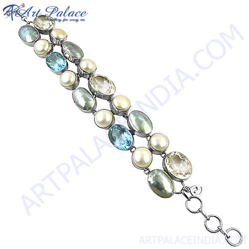 Latest Fashionable Gemstone Bracelets With Pearl Beads, Loose Gemstone Bracelets Jewelry