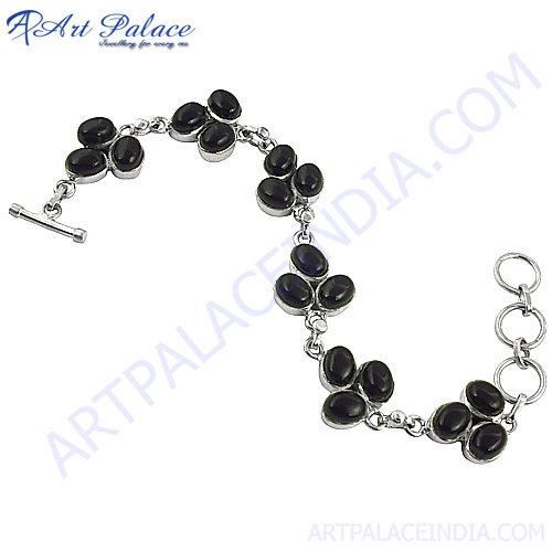 Graceful Flower Style Black Onyx Gemstone Bracelets Jewelry