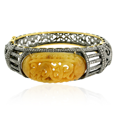 Pave Diamond Carving Jade Bangle Jewelry 