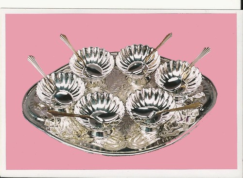 Box 4 - Silver, 25cm Diameter, 50ml Bowls | Elegant Design, Six Bowls with Matching Spoons, Gift Box