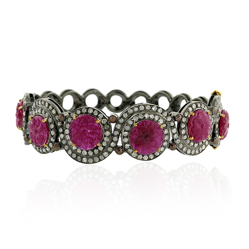 Pave Diamond Carving Ruby Fashion Bangle Jewelry