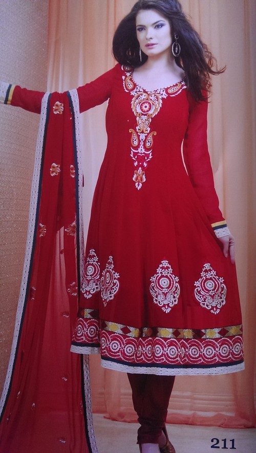 Red Designer Churidar Salwar Suits