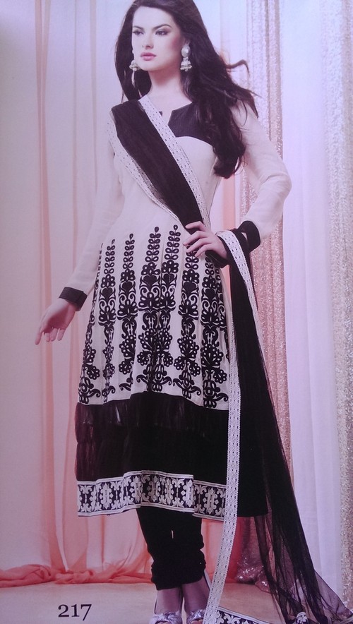 Black & White Color Churidar Salwar Kameez