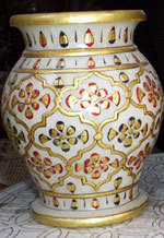 Handicrafts - White Marble Pot, Variable Dimensions | Handcrafted Quality, Elegant Design, Intricate Painted Artwork