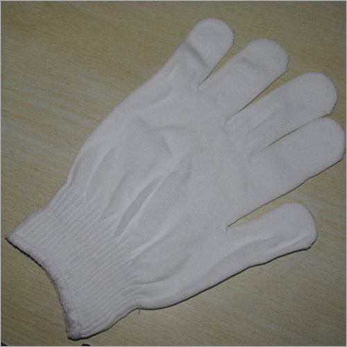 Nylon Knitted Gloves - Breathable White Fabric, Full Finger Design | Non-Slip Grip, Comfortable for Safety and Daily Use