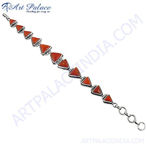 New Cherry Reddish Color Coral Gemstone With Silver Bracelets Jewelry, 925 Sterling Silver