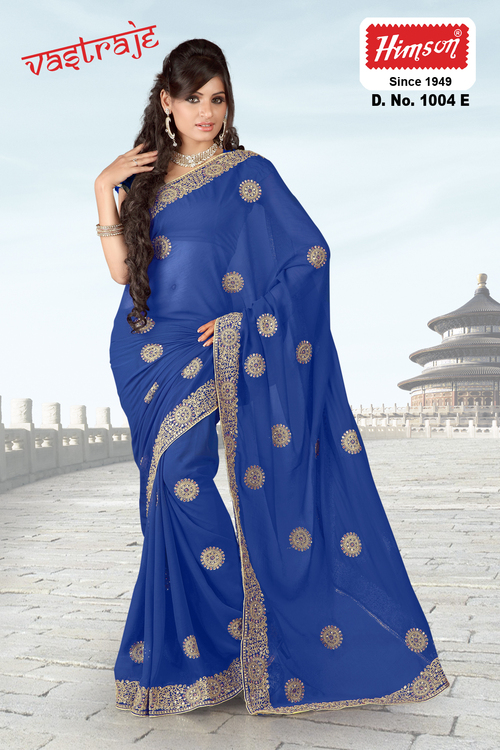 Designer Sarees - Silk, 5.5 Meters, Blue | Elegant Design, Intricate Silver Embroidery, Handcrafted Party Wedding Wear