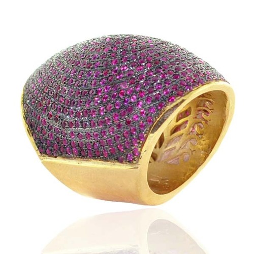 18k Gold Pave Setting Gemstone Ring Jewelry