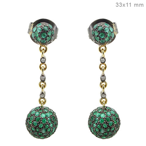 Gold Diamond Emerald Gemstone Dangle Earrings - 14k Gold, 33x11 mm, Green | Elegant Design, Precious Stones, Luxury Appeal