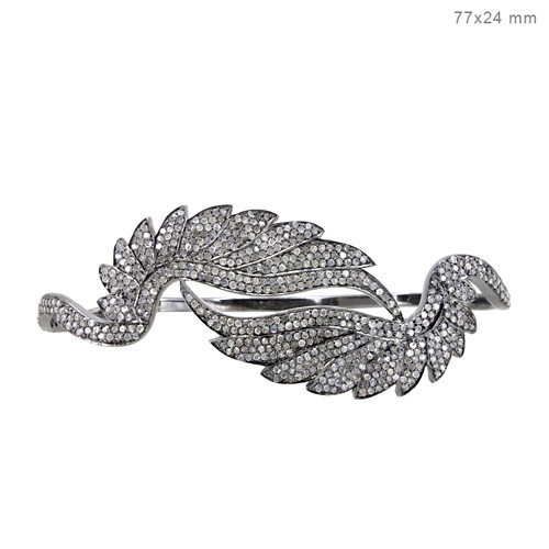 Pave Diamond Palm Bracelet Jewelry - 925 Sterling Silver, 77x24 mm, 2.87 CTS Diamonds, Elegant Design