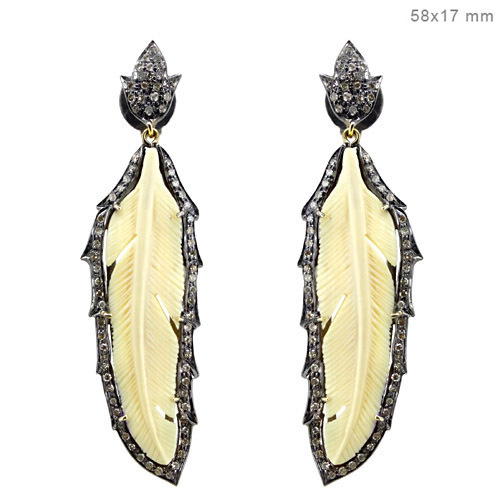 Gemstone Carving Diamond Pave Feather Earrings