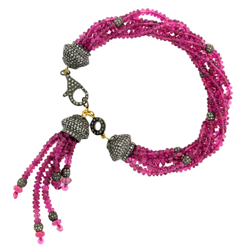 Gold Diamond Gemstone Beaded Bracelet Jewelry