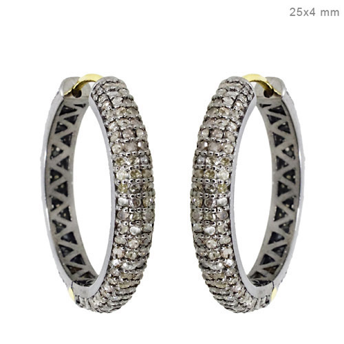 Sterling Silver Pave Diamond Hoop Earrings