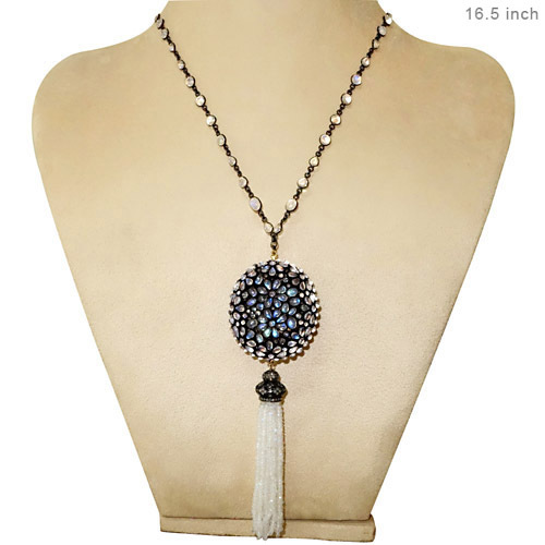 Diamond Gemstone Beaded Tassel Pendant Necklace