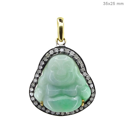 Pave Diamond jade Carving Buddha Pendant