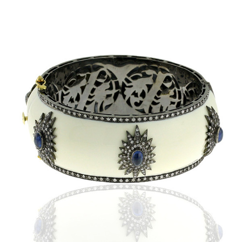 Enamel Diamond 18k Gold Gemstone Bangle Jewelry