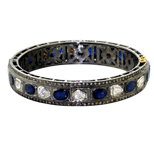 Rose Cut Diamond 18k Gold Gemstone Bangle Jewelry