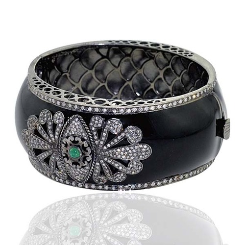 Enamel Diamond 18k Gold Gemstone Bangle Jewelry