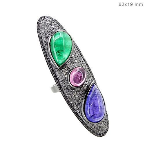 Diamond Gemstone Silver Long Ring