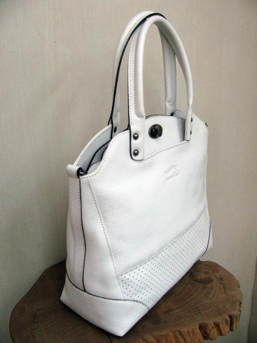 Genuine Leather Handbag - 12x15x5 Inches, White | Top Zip Closure, Stylish Tote, Double Top Handles, Multiple Compartments