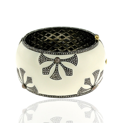 Enamel Diamond 18k Gold Gemstone Bangle Jewelry