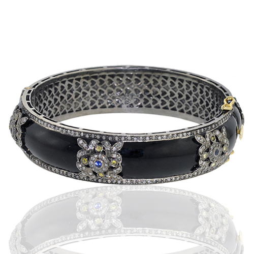 Enamel Diamond 18k Gold Gemstone Bangle Jewelry