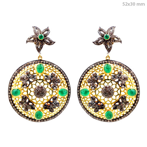 Diamond Emerald Gold Filigree Earrings