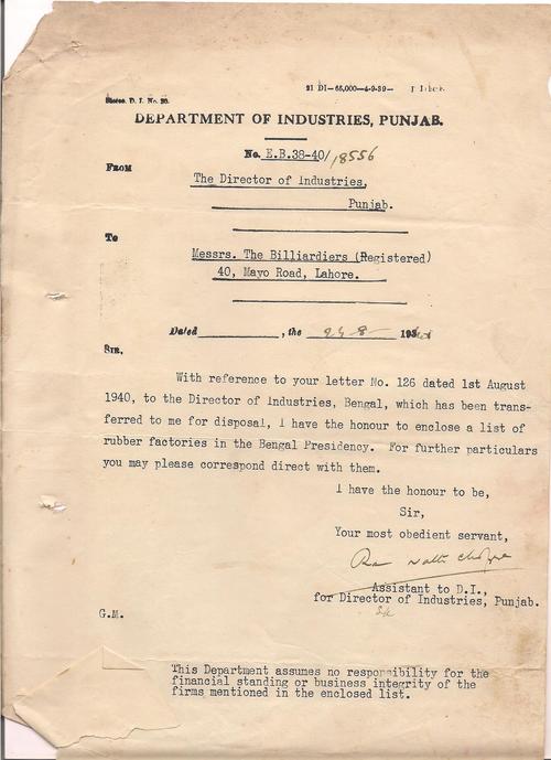 Correspondence with the Department of Industries