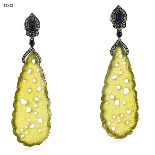 Diamond Gemstone Carving Dangle Earrings
