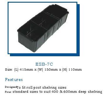 ESD Shelving Bins - Plastic 415x160x110mm Black, Stackable, Dividers, Roll Post Compatible