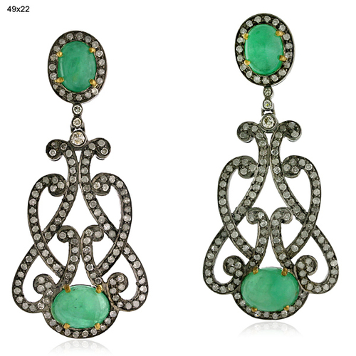 Diamond Emerald 18k Gold Dangle Earrings Jewelry