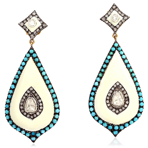 Diamond Gemstone 18k Gold Dangle Earrings