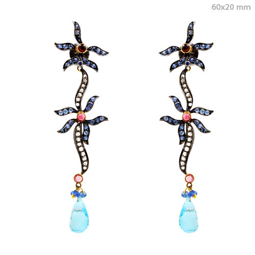 Gold Diamond Gemstone Dangle Earrings