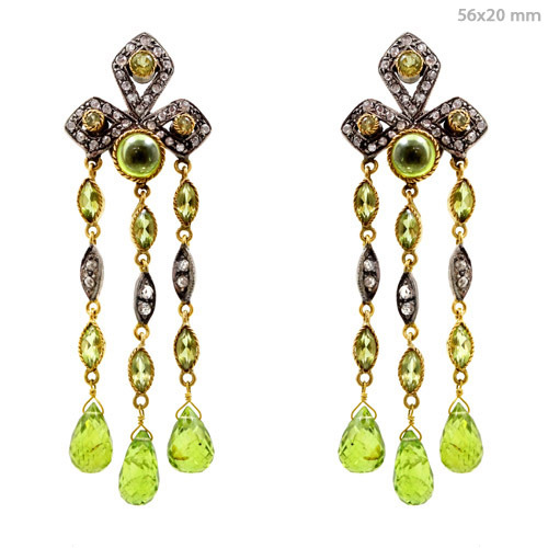 14k Gold Diamond Gemstone Chandelier Earrings