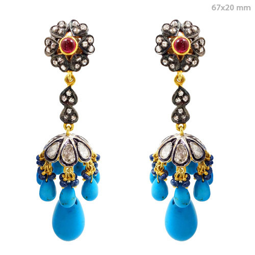 Rose Cut Diamond Gemstone Jhumki Earrings