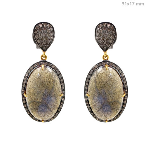 Pave Diamond Gemstone Gold Earrings
