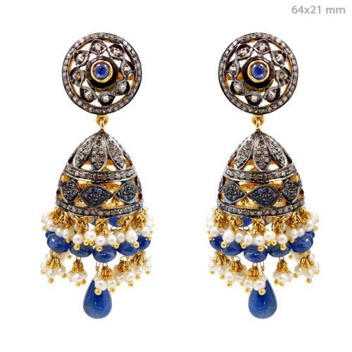 Pave Diamond Gemstone Victorian Earrings