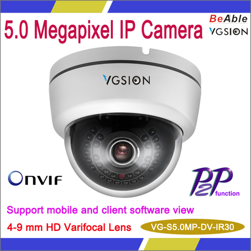 Dual Stream 5MP P2P IP Camera - Plastic Dome, 4-9mm Varifocal Lens | 2592x1920 Resolution, 30 IR LEDs, IP66 Waterproof, ONVIF Compatible