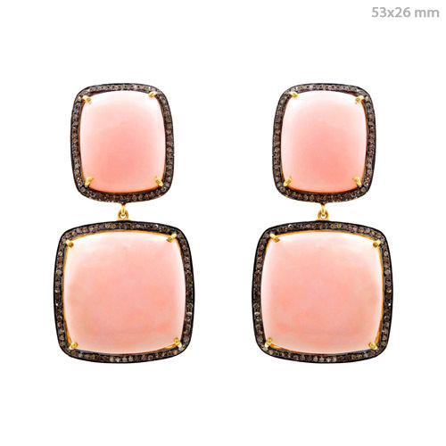 Diamond Opal Gold Dangle Earrings