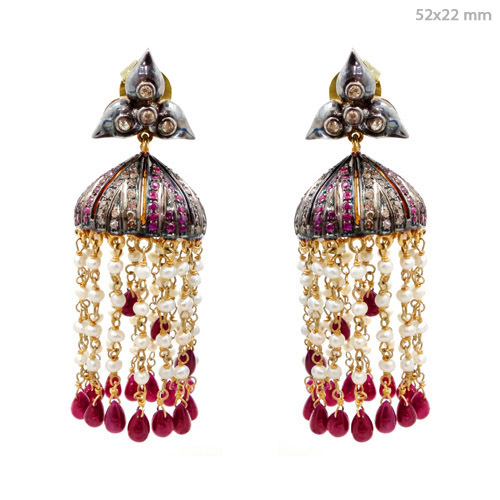 Pave Diamond Gemstone Indian Ethnic Earrings