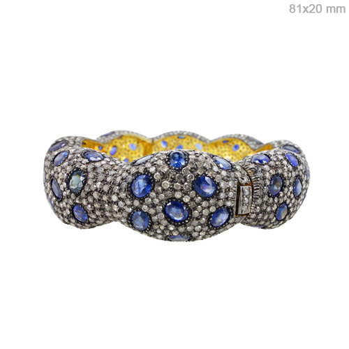 Pave Diamond Sapphire Gemstone Bangle