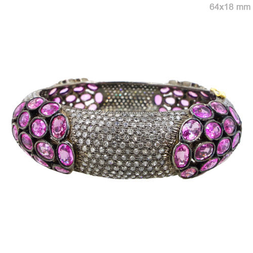 Gemstone Pink Sapphire Diamond Pave Bangle